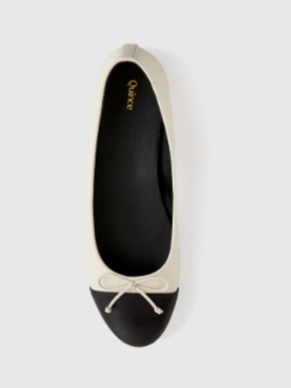 Italian Leather Cap-Toe Ballet Flat - Bone/Black